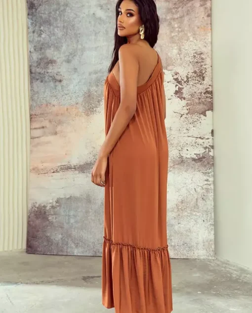 Asymetryczna sukienka z falbaną Sunset Elegance
