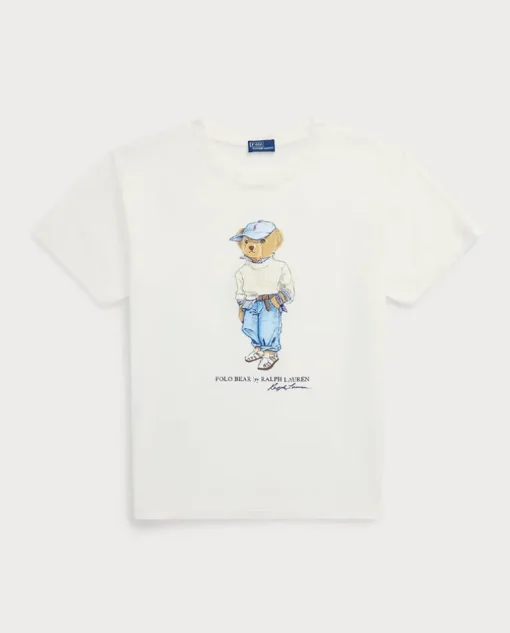 Bawełniana biała koszulka Polo Bear