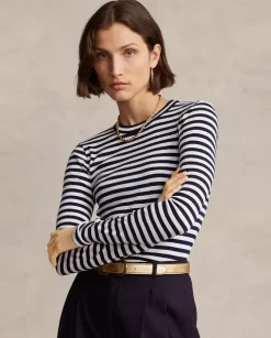 Bawełniana bluzka w paski Slim Fit