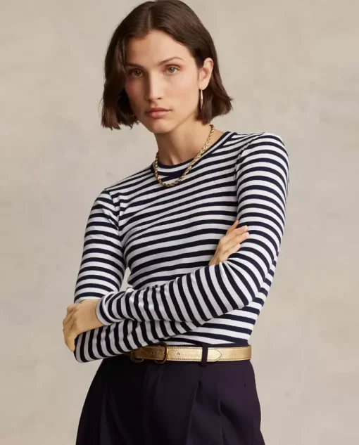 Bawełniana bluzka w paski Slim Fit