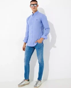 Bawełniana niebieska koszula Custom Fit
