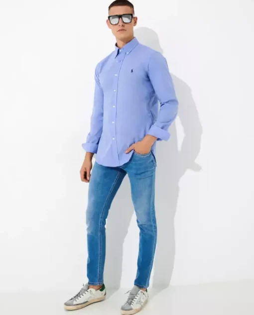 Bawełniana niebieska koszula Custom Fit