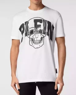 Bawełniany biały t-shirt z czaszką