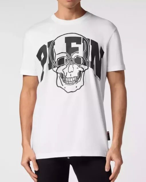 Bawełniany biały t-shirt z czaszką