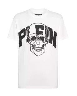 Bawełniany biały t-shirt z czaszką