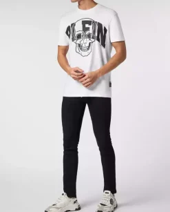 Bawełniany biały t-shirt z czaszką