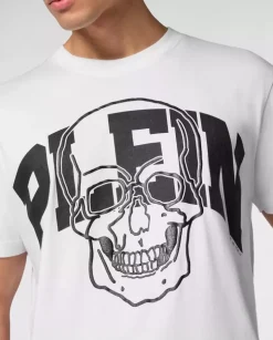 Bawełniany biały t-shirt z czaszką