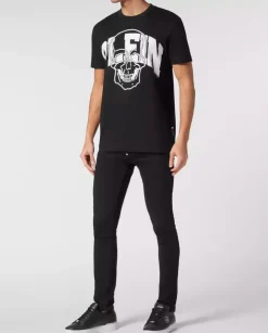 Bawełniany czarny t-shirt z czaszką