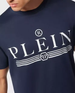 Bawełniany granatowy t-shirt z logo
