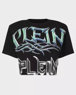 Bawełniany krótki czarny top z logo