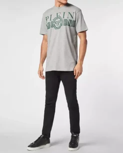 Bawełniany szary t-shirt z logo