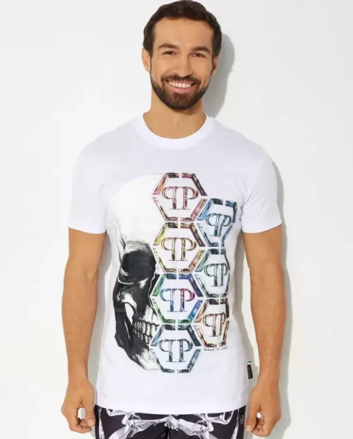 Bawełniany t-shirt z nadrukiem Skull&Plein