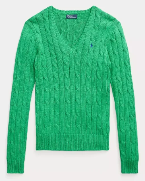 Bawełniany zielony sweter Slim Fit z logo