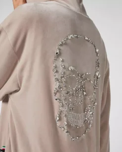 Beżowa aksamitna bluza z kapturem Crystal Skull
