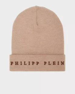Beżowa czapka beanie z logo