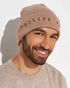 Beżowa czapka beanie z logo