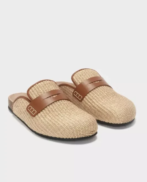 Beżowe mule z rafii