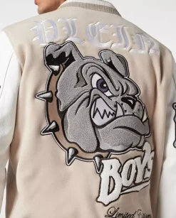 Beżowo-biała bomberka z naszywkami Bulldogs