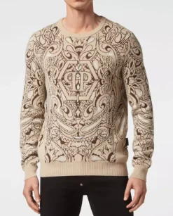 Beżowy sweter z kaszmiru Paisley Bandana
