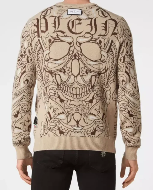 Beżowy sweter z kaszmiru Paisley Bandana