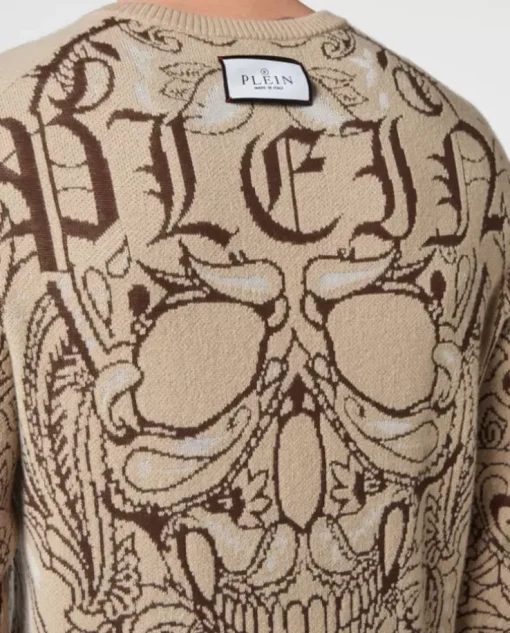 Beżowy sweter z kaszmiru Paisley Bandana