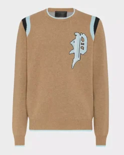 Beżowy sweter z monogramem Gothic