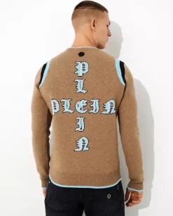 Beżowy sweter z monogramem Gothic