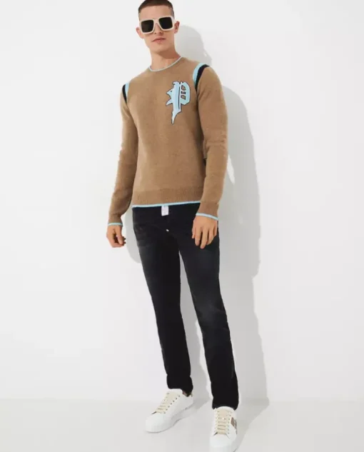Beżowy sweter z monogramem Gothic