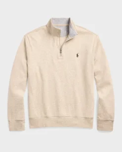 Beżowy sweter z suwakiem i logo
