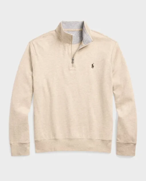 Beżowy sweter z suwakiem i logo