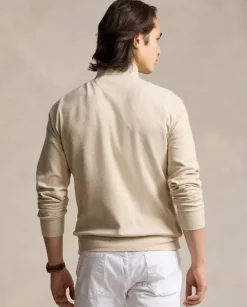 Beżowy sweter z suwakiem i logo