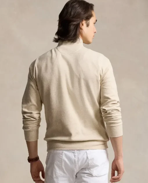 Beżowy sweter z suwakiem i logo