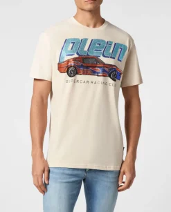 Beżowy t-shirt z kryształami Cars Racing