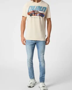 Beżowy t-shirt z kryształami Cars Racing