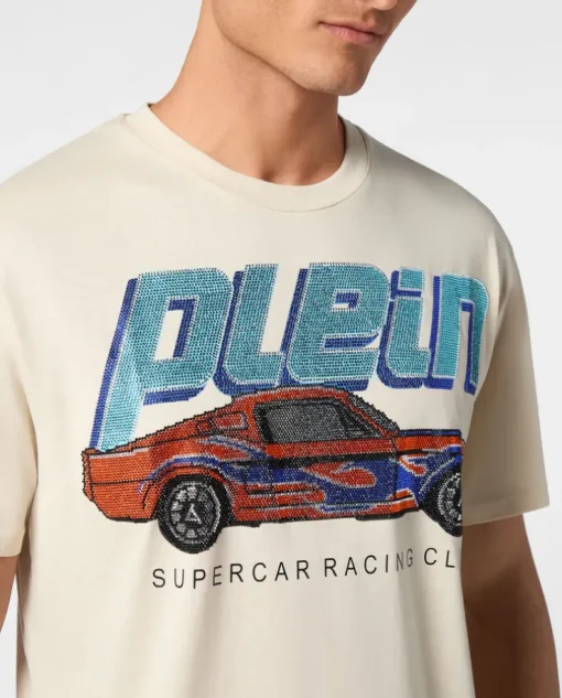 Beżowy t-shirt z kryształami Cars Racing