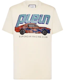 Beżowy t-shirt z kryształami Cars Racing