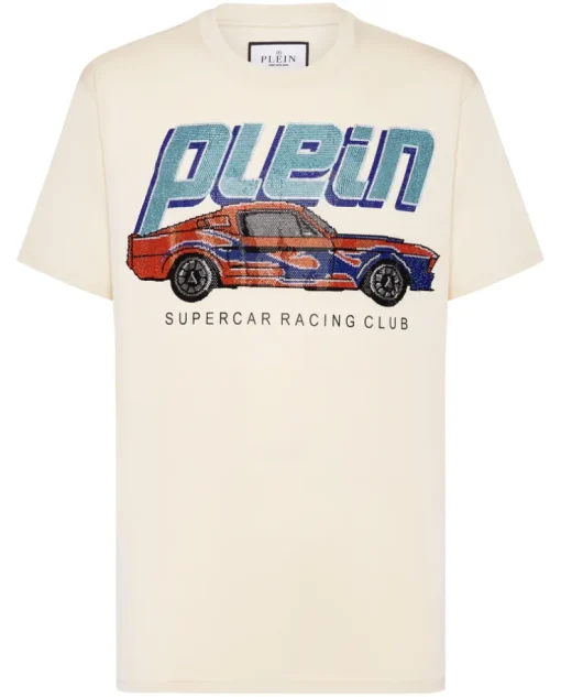 Beżowy t-shirt z kryształami Cars Racing