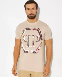 Beżowy t-shirt z monogramem Glass