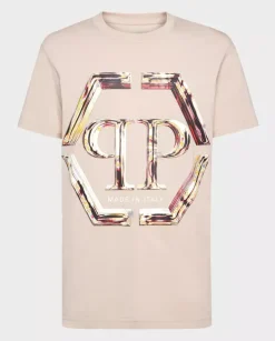 Beżowy t-shirt z monogramem Glass