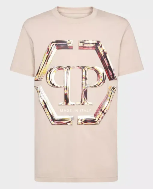 Beżowy t-shirt z monogramem Glass