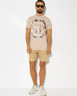 Beżowy t-shirt z monogramem Glass