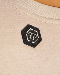 Beżowy t-shirt z monogramem Glass