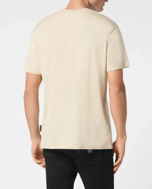 Beżowy t-shirt z nadrukiem samochodu