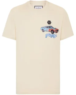 Beżowy t-shirt z nadrukiem samochodu