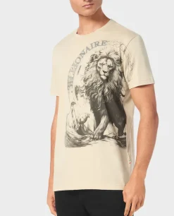 Beżowy t-shirt z nadrukiem lwa