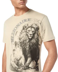 Beżowy t-shirt z nadrukiem lwa