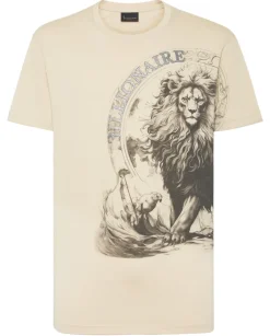 Beżowy t-shirt z nadrukiem lwa