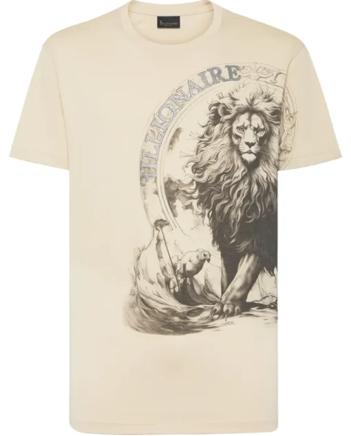 Beżowy t-shirt z nadrukiem lwa