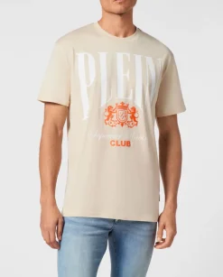 Beżowy t-shirt z nadrukowanym logo