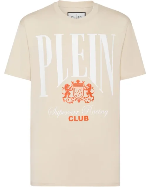 Beżowy t-shirt z nadrukowanym logo